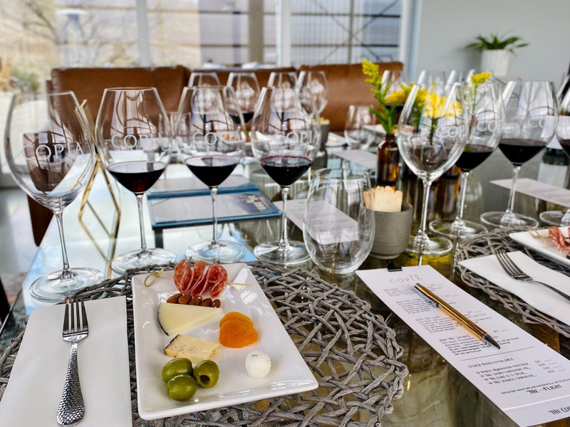 Copia Vineyards wine tasting with cheese and charcuterie