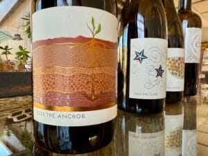 wine bottles with colorful labels